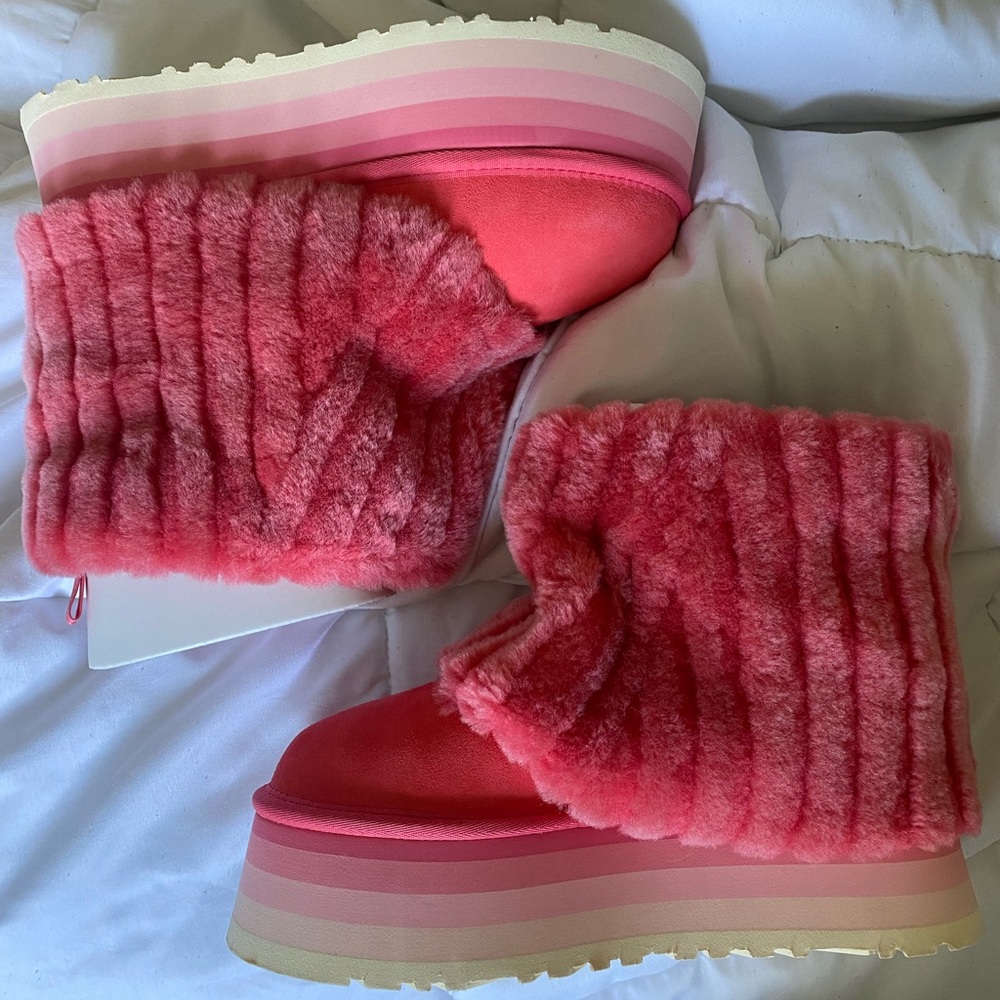 PINK UGG SHERPA CORDUROY MINI BOOTS